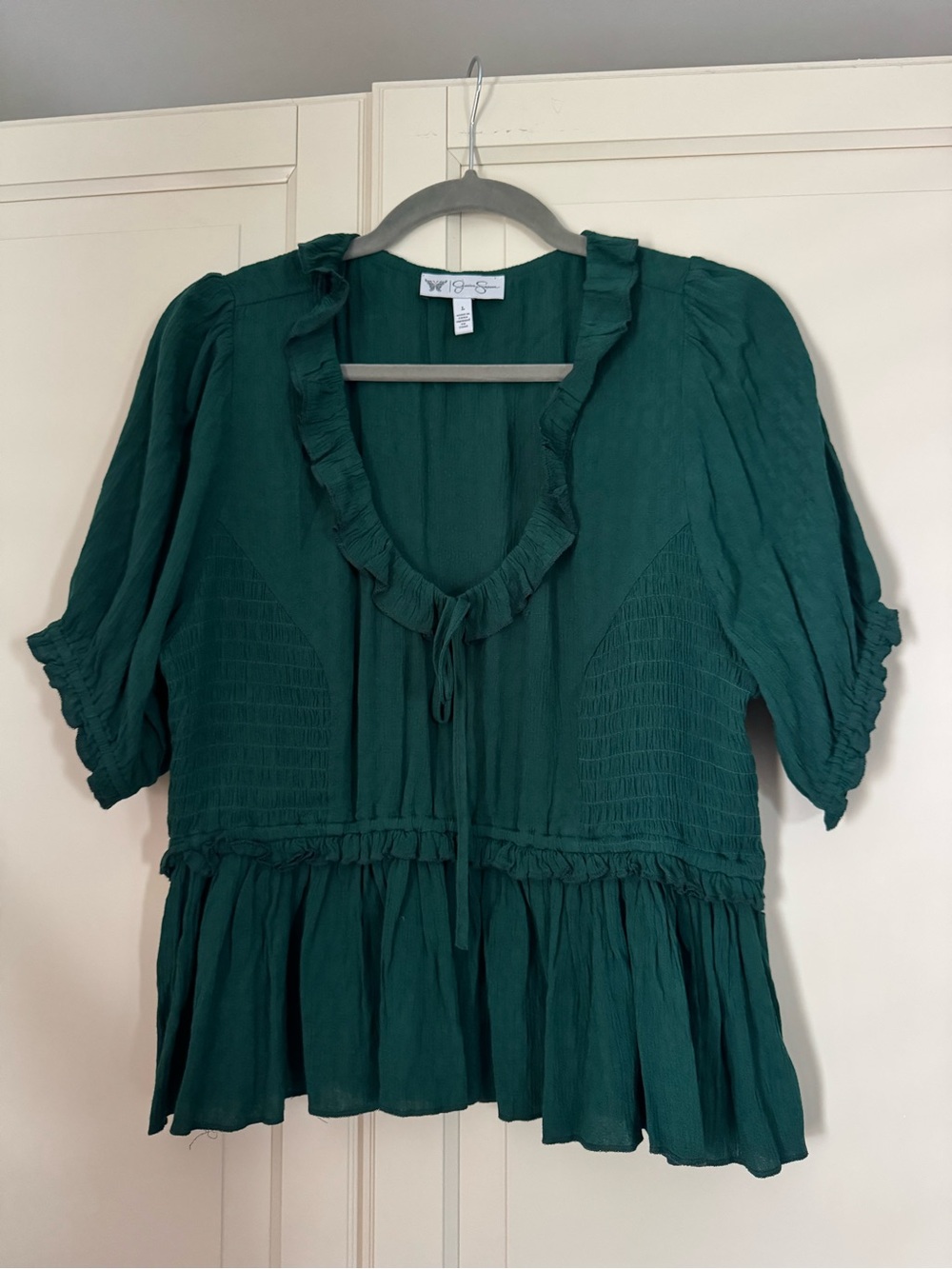 Jessica Simpson Emerald Green Ruffle Peasant Blouse